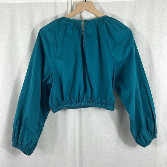 Sundry Teal Cropped Puff Sleeve Boho Blouse Top Womens Size 1 - Picture 7 of 9